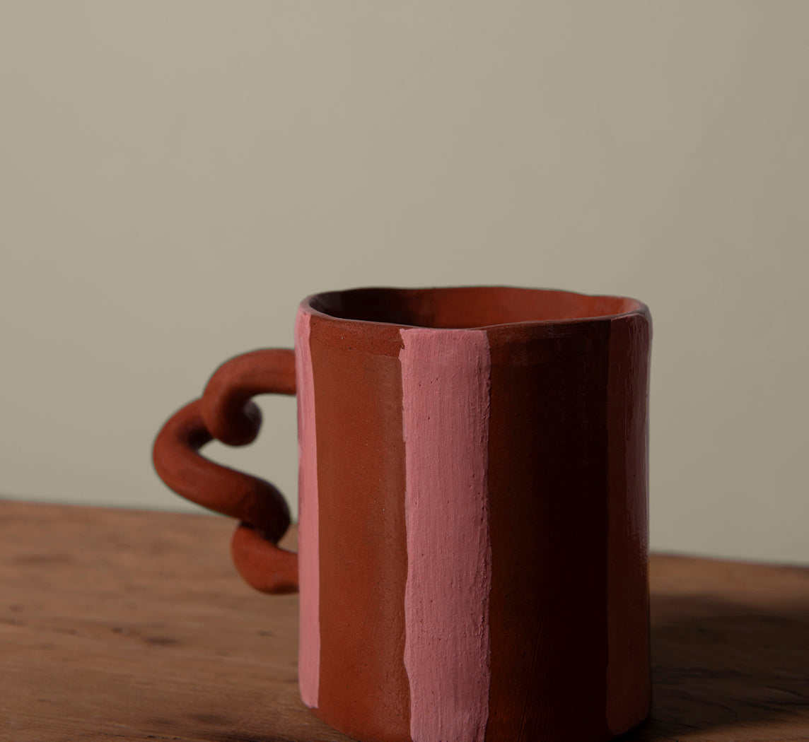 TERRACOTTA WIGGLE MUG WITH PINK STRIPE