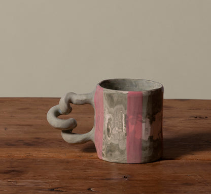 GREEN MARBLE WIGGLE MUG WITH PINK STRIPE