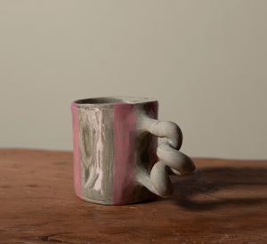 GREEN MARBLE WIGGLE MUG WITH PINK STRIPE