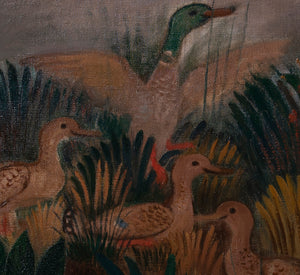 OVERSIZED 1940s DUTCH COMPOSITION OF DUCKS BY THE WATER