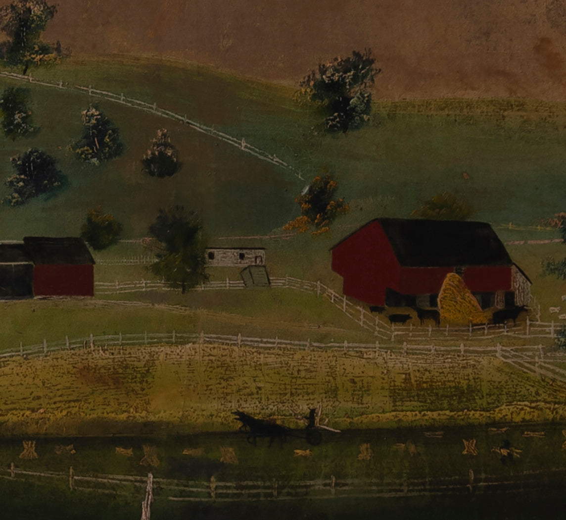 OVERSIZED ANTIQUE FOLK ART LANDSCAPE