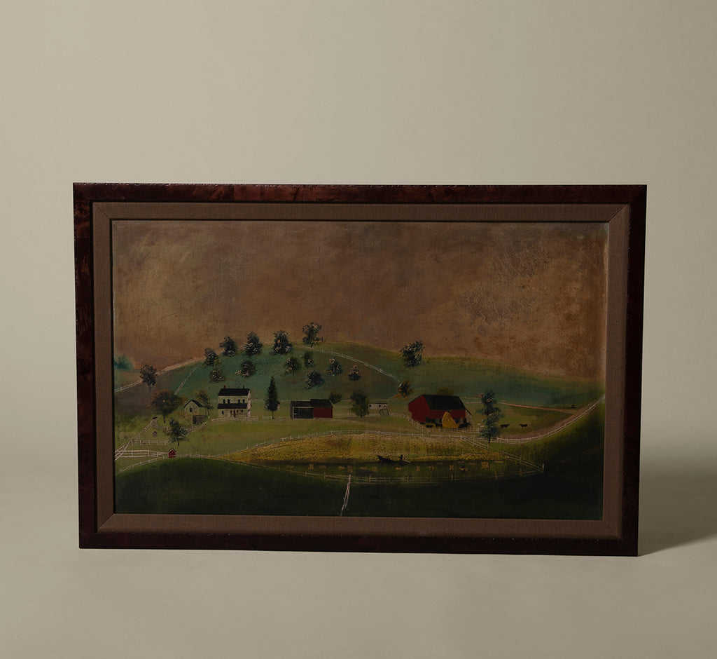 OVERSIZED ANTIQUE FOLK ART LANDSCAPE