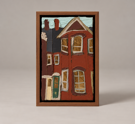 AMERICAN FOLK ART BRICK BRICK ROW HOUSE PORTRAIT