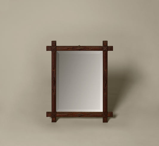 19TH CENTURY TRAMP ART MIRROR WITH FLORAL MOTIF