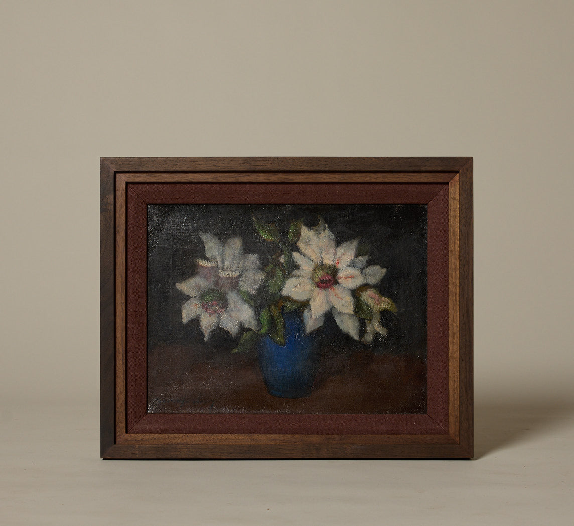 1940S DUTCH STILL LIFE WITH FLOWERS IN A BLUE VASE