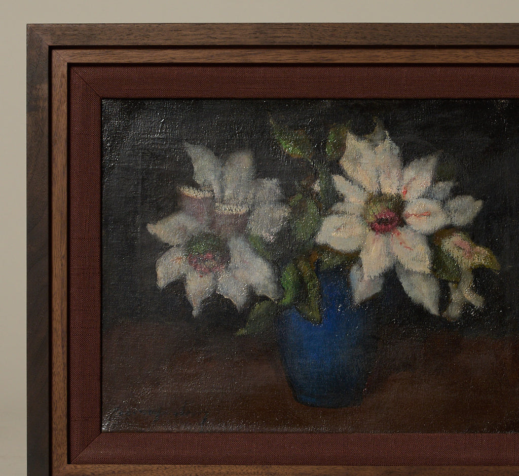 1940S DUTCH STILL LIFE WITH FLOWERS IN A BLUE VASE