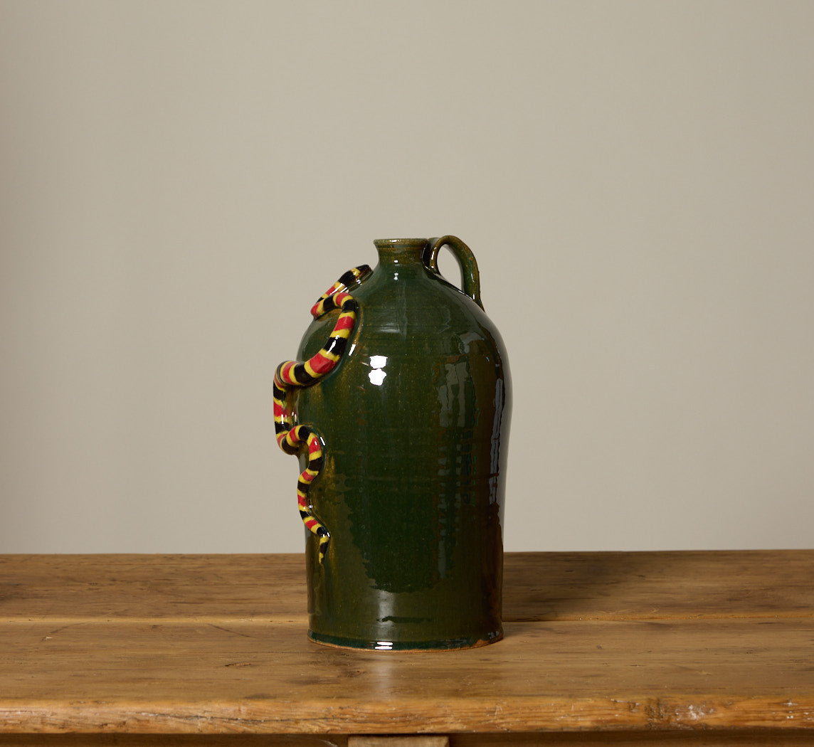 VINTAGE FOLK ART JUG WITH CORAL SNAKE