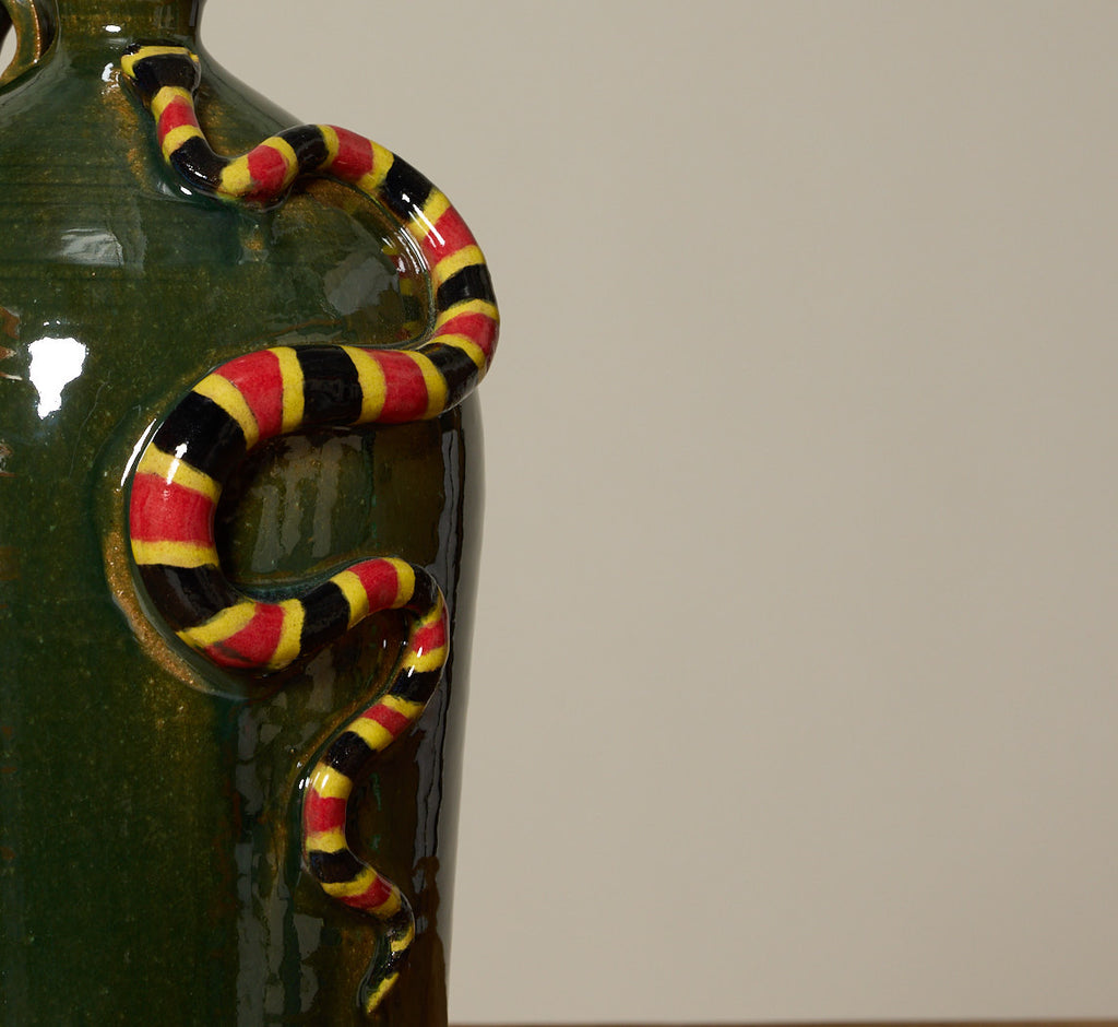 VINTAGE FOLK ART JUG WITH CORAL SNAKE