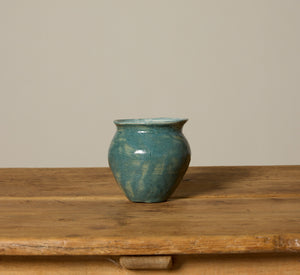 FOLK ART FLOWER JUG WITH TEAL GLAZE