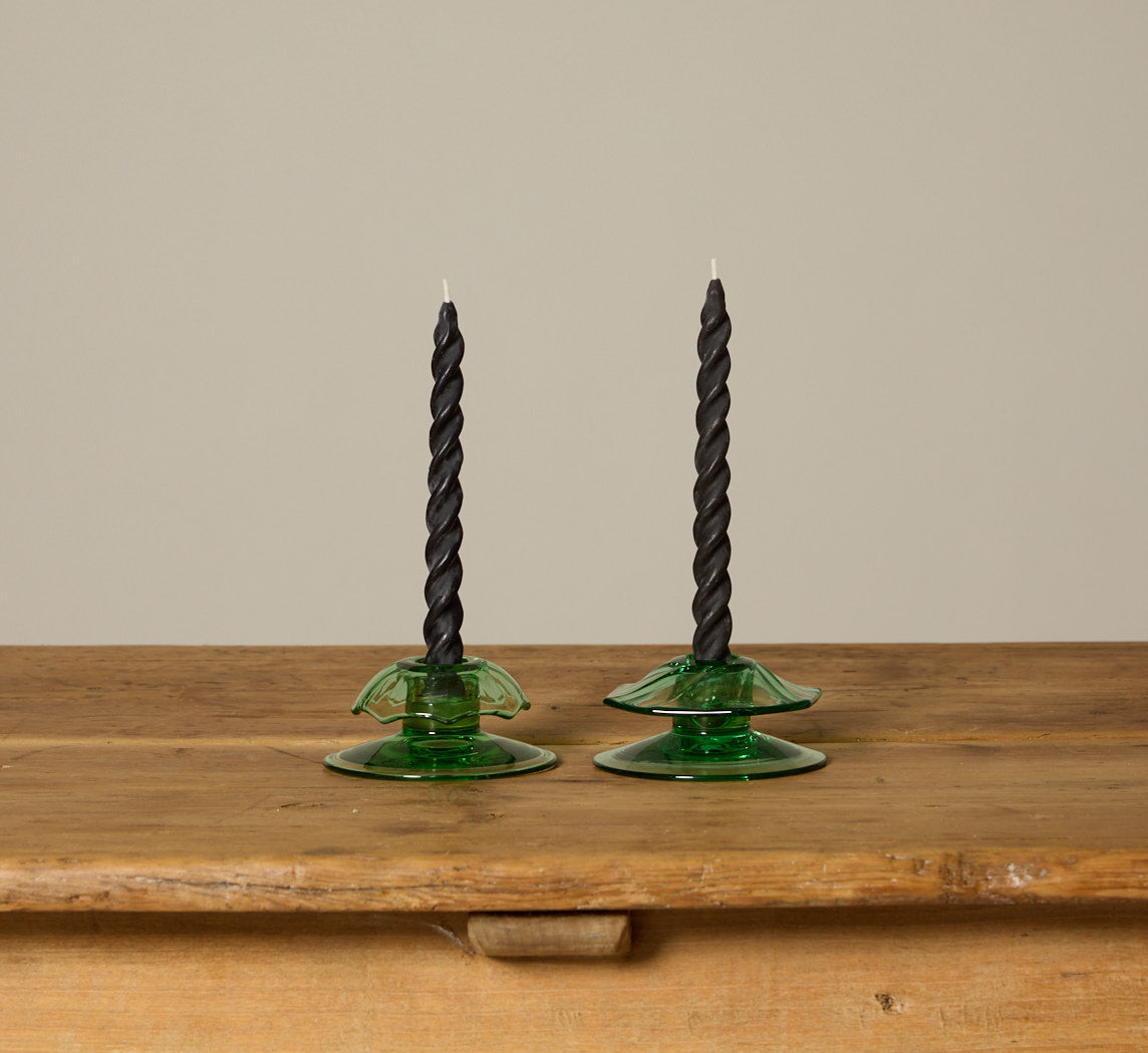 PAIR OF MOONGLEAM ASYMMETRICAL HEISEY PRESSED GLASS CANDLESTICK HOLDERS