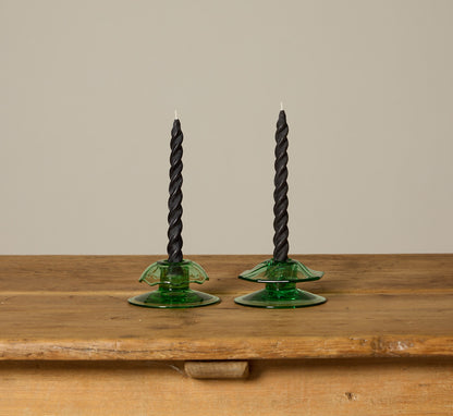 PAIR OF MOONGLEAM ASYMMETRICAL HEISEY PRESSED GLASS CANDLESTICK HOLDERS