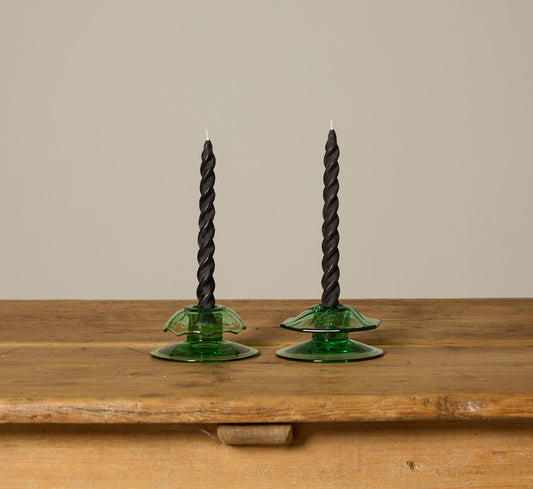 PAIR OF MOONGLEAM ASYMMETRICAL HEISEY PRESSED GLASS CANDLESTICK HOLDERS