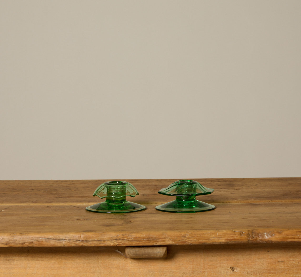 PAIR OF MOONGLEAM ASYMMETRICAL HEISEY PRESSED GLASS CANDLESTICK HOLDERS