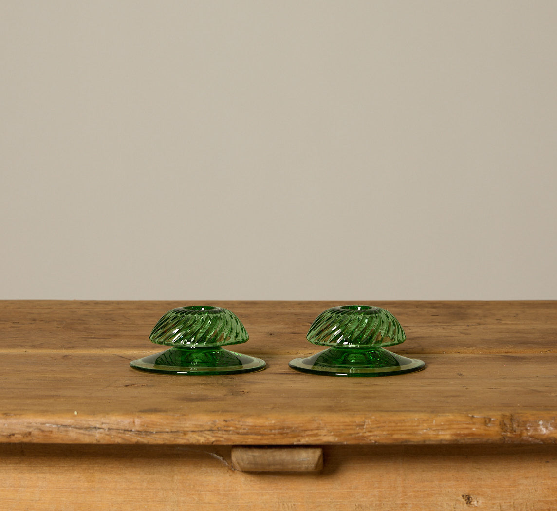 PAIR OF MOONGLEAM PINWHEEL HEISEY PRESSED GLASS CANDLESTICK HOLDERS