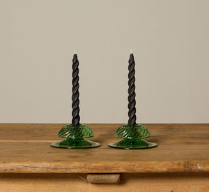 PAIR OF MOONGLEAM PINWHEEL HEISEY PRESSED GLASS CANDLESTICK HOLDERS