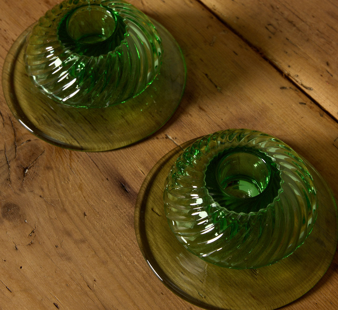 PAIR OF MOONGLEAM PINWHEEL HEISEY PRESSED GLASS CANDLESTICK HOLDERS