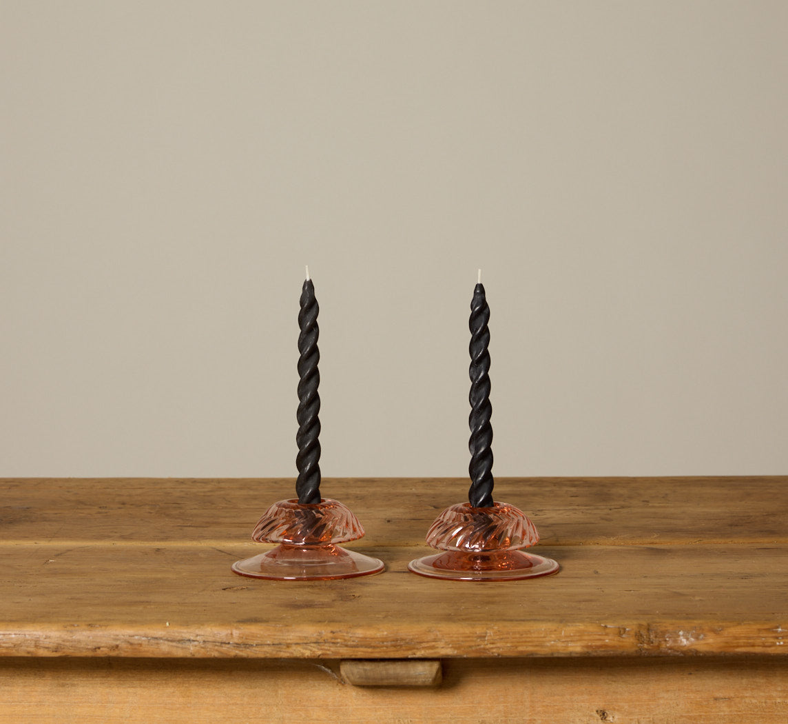 PAIR OF FLAMINGO PINWHEEL HEISEY PRESSED GLASS CANDLESTICK HOLDERS