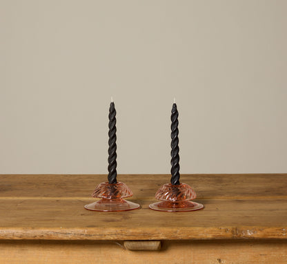 PAIR OF FLAMINGO PINWHEEL HEISEY PRESSED GLASS CANDLESTICK HOLDERS