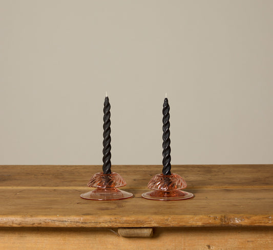 PAIR OF FLAMINGO PINWHEEL HEISEY PRESSED GLASS CANDLESTICK HOLDERS