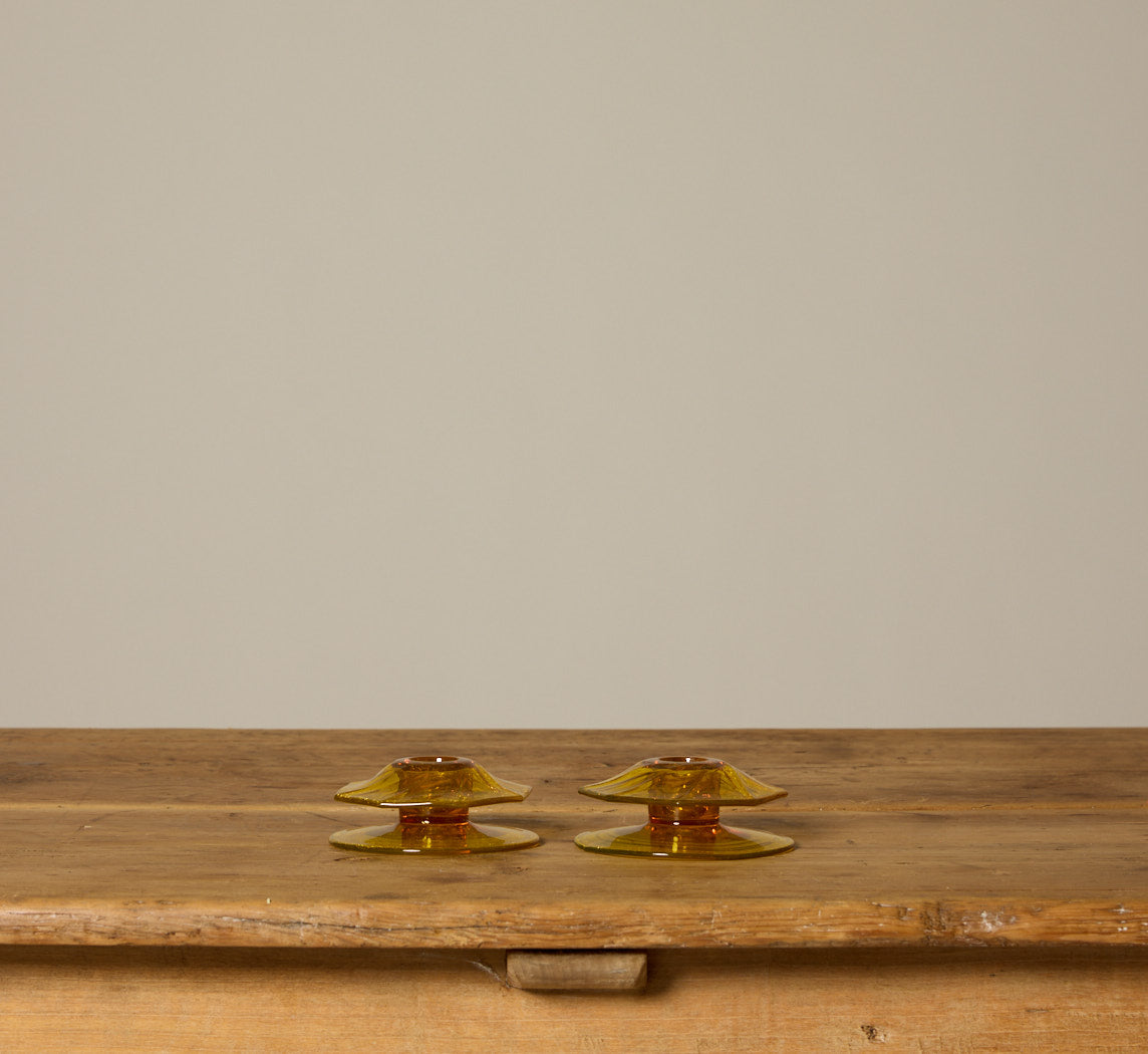 PAIR OF MARIGOLD HEISEY PRESSED GLASS CANDLESTICK HOLDERS