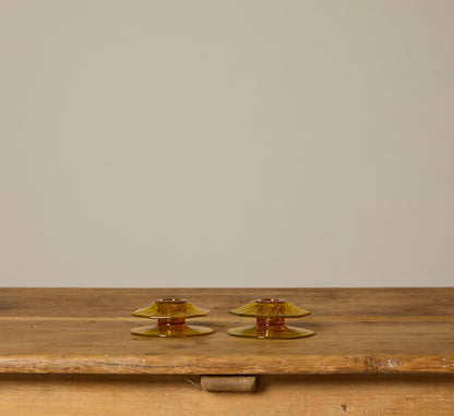 PAIR OF MARIGOLD HEISEY PRESSED GLASS CANDLESTICK HOLDERS