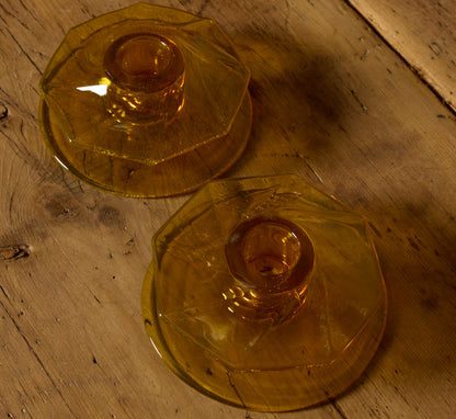 PAIR OF MARIGOLD HEISEY PRESSED GLASS CANDLESTICK HOLDERS