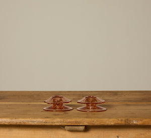 PAIR OF FLAMINGO HEISEY PRESSED GLASS CANDLESTICK HOLDERS