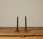 PAIR OF FLAMINGO HEISEY PRESSED GLASS CANDLESTICK HOLDERS