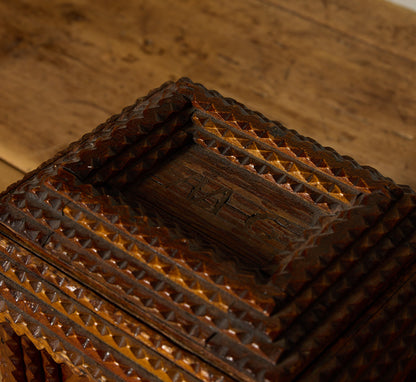 ANTIQUE WOODEN TRAMP ART BOX