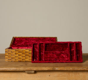 FOLK ART MATCHSTICK BOX WITH RED VELVET INTERIOR