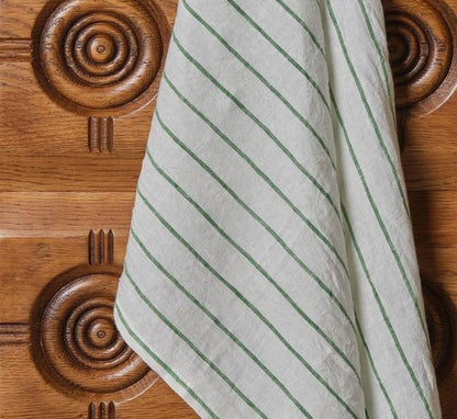 BELMONT STRIPE LINEN TEA TOWEL IN LEAF