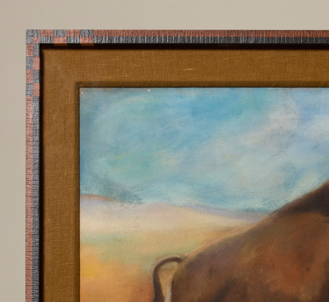 ANTIQUE AMERICAN GREAT PLAINS BISON, PASTEL