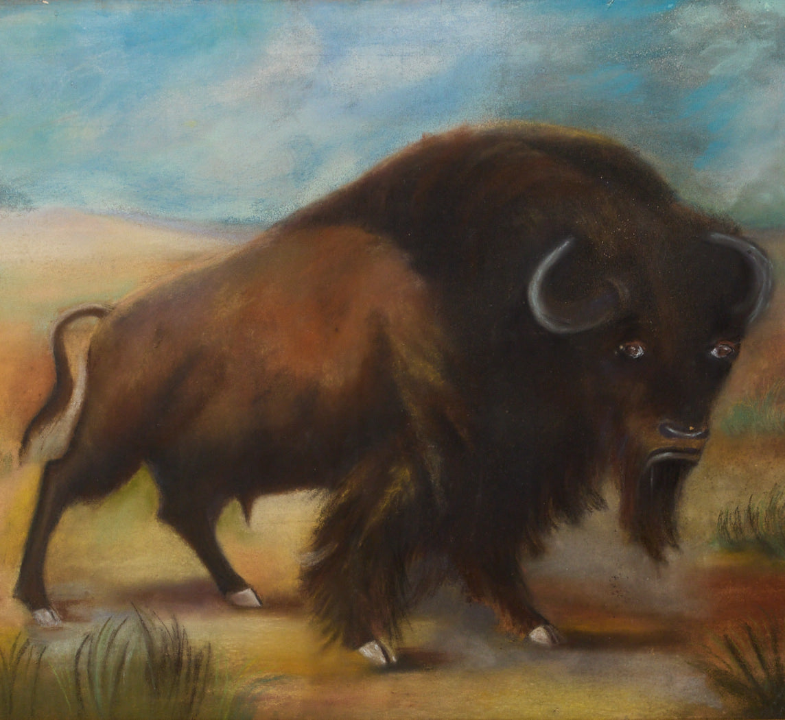 ANTIQUE AMERICAN GREAT PLAINS BISON, PASTEL