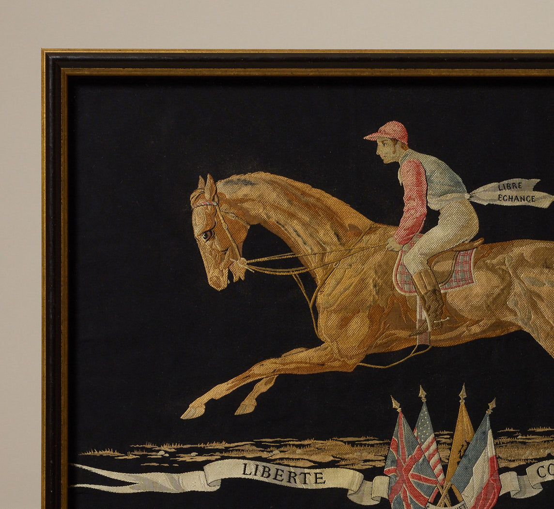 19TH CENTURY FRENCH WOVEN SILK EQUESTRIAN PANEL