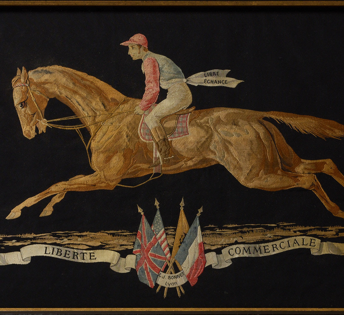 19TH CENTURY FRENCH WOVEN SILK EQUESTRIAN PANEL