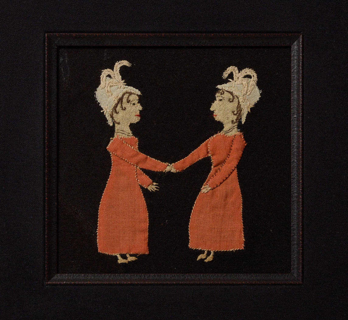 19TH CENTURY 19TH CENTURY FOLK ART FELT "DANCING SISTERS" APPLIQUÉ