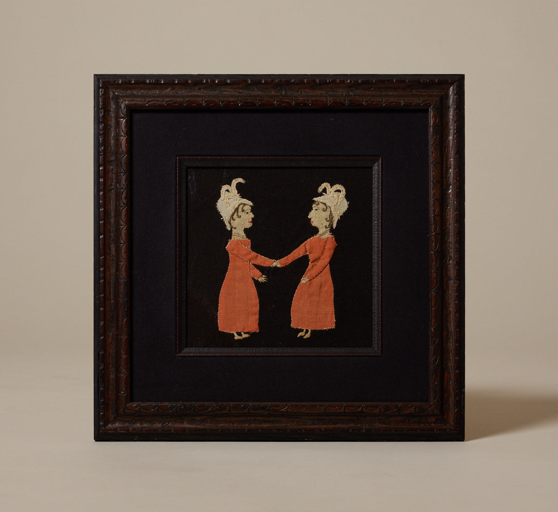19TH CENTURY 19TH CENTURY FOLK ART FELT "DANCING SISTERS" APPLIQUÉ