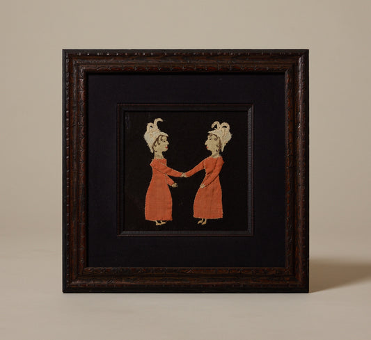 19TH CENTURY 19TH CENTURY FOLK ART FELT "DANCING SISTERS" APPLIQUÉ