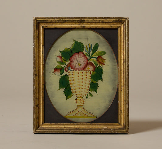 19TH CENTURY REVERSE PAINTED GLASS FLORAL STILL LIFE