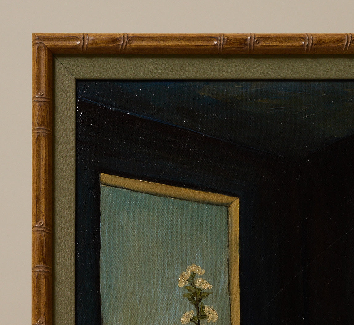 VINTAGE ITALIAN SCHOOL FLOWER IN THE WINDOW STILL LIFE