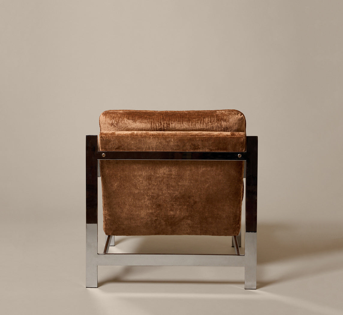 PAIR OF CY MANN STYLE MOKUM VELVET TUFTED CHROME LOUNGE CHAIRS