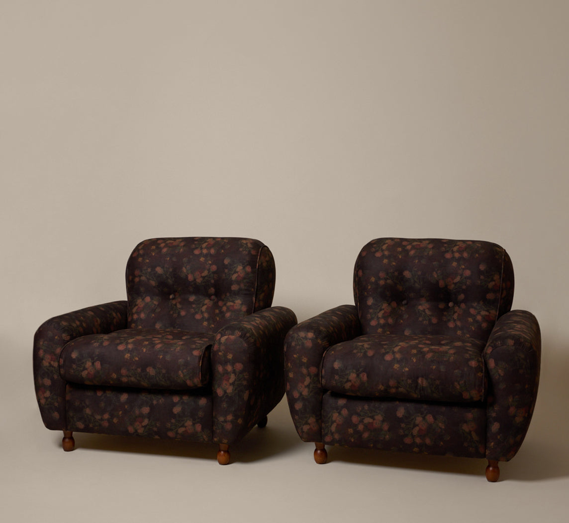 PAIR OF 1970S ITALIAN TUFTED LOUNGE CHAIRS IN MIDNIGHT FLORAL