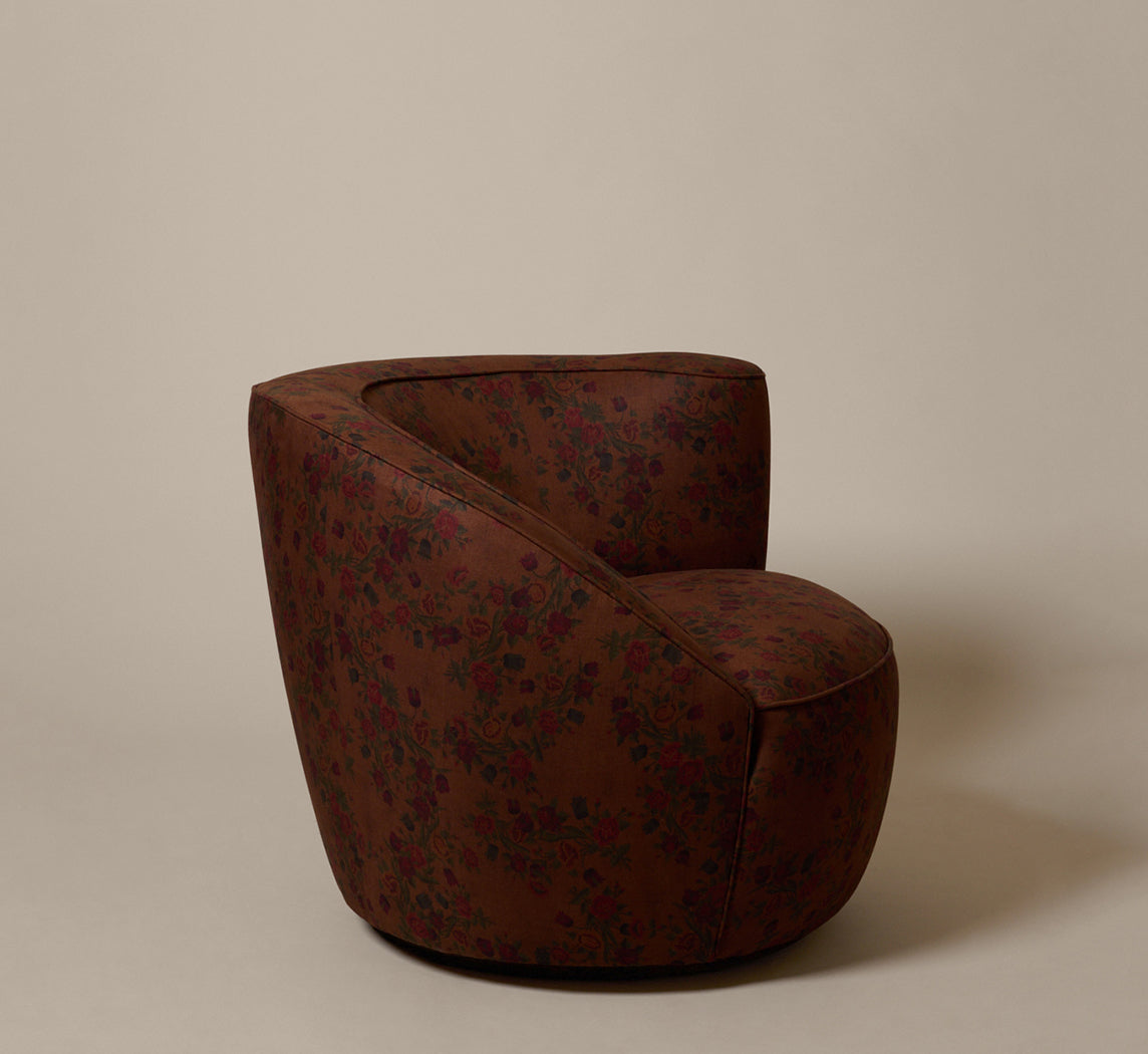 VLADIMIR KAGAN STYLE SPRING VINE FLORAL UPHOLSTERED SWIVEL LOUNGE CHAIR AND OTTOMAN