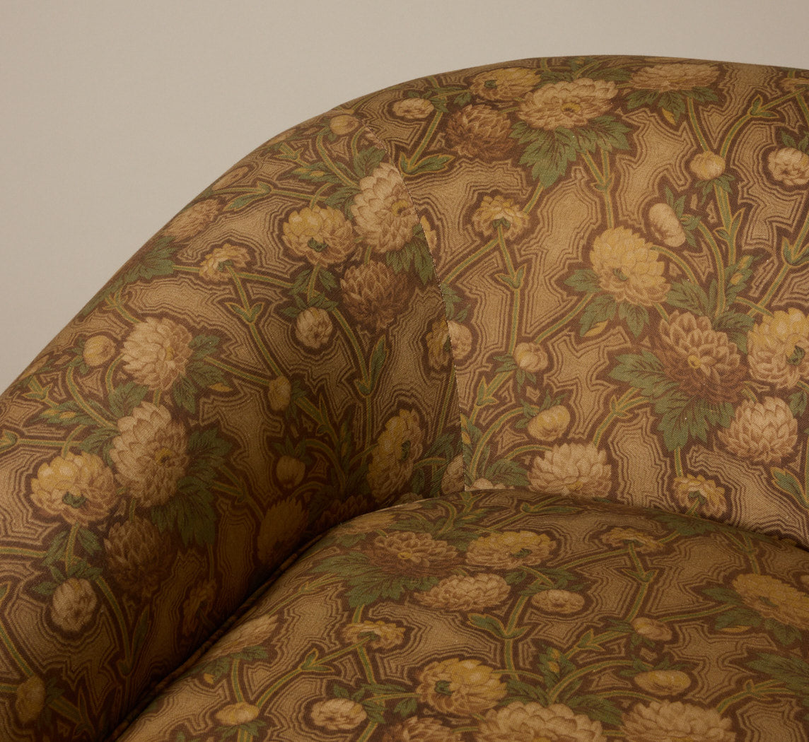 PAIR OF DECO STYLE CLUB CHAIRS IN PIERCE & WARD CHRYSANTHEMUM