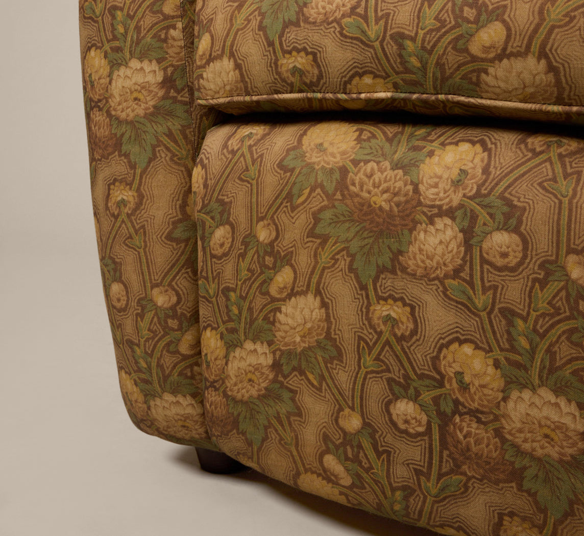 PAIR OF DECO STYLE CLUB CHAIRS IN PIERCE & WARD CHRYSANTHEMUM