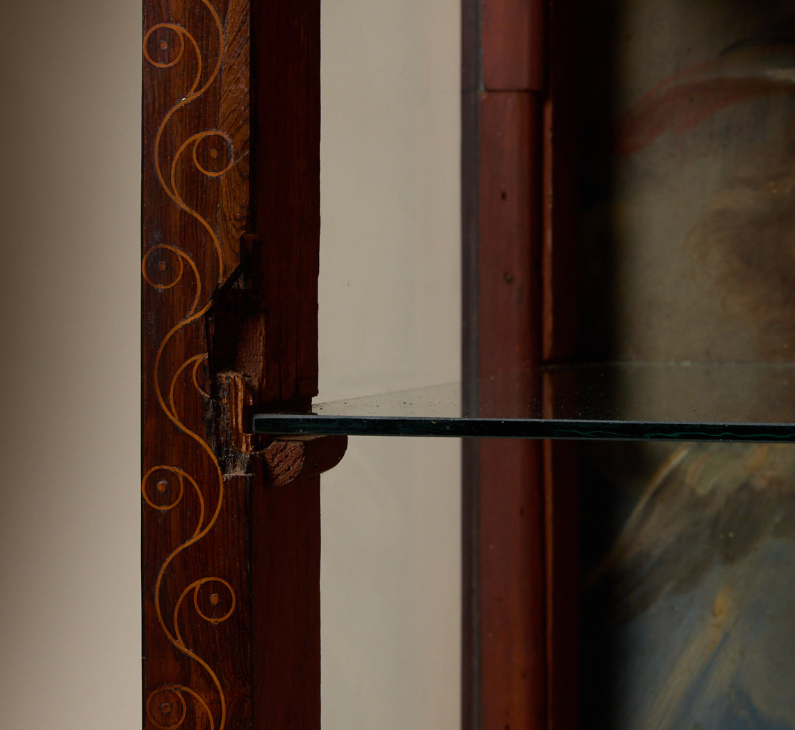 19TH CENTURY INLAID EBONY & ROSEWOOD VITRINE WITH PAINTED CHERUBS
