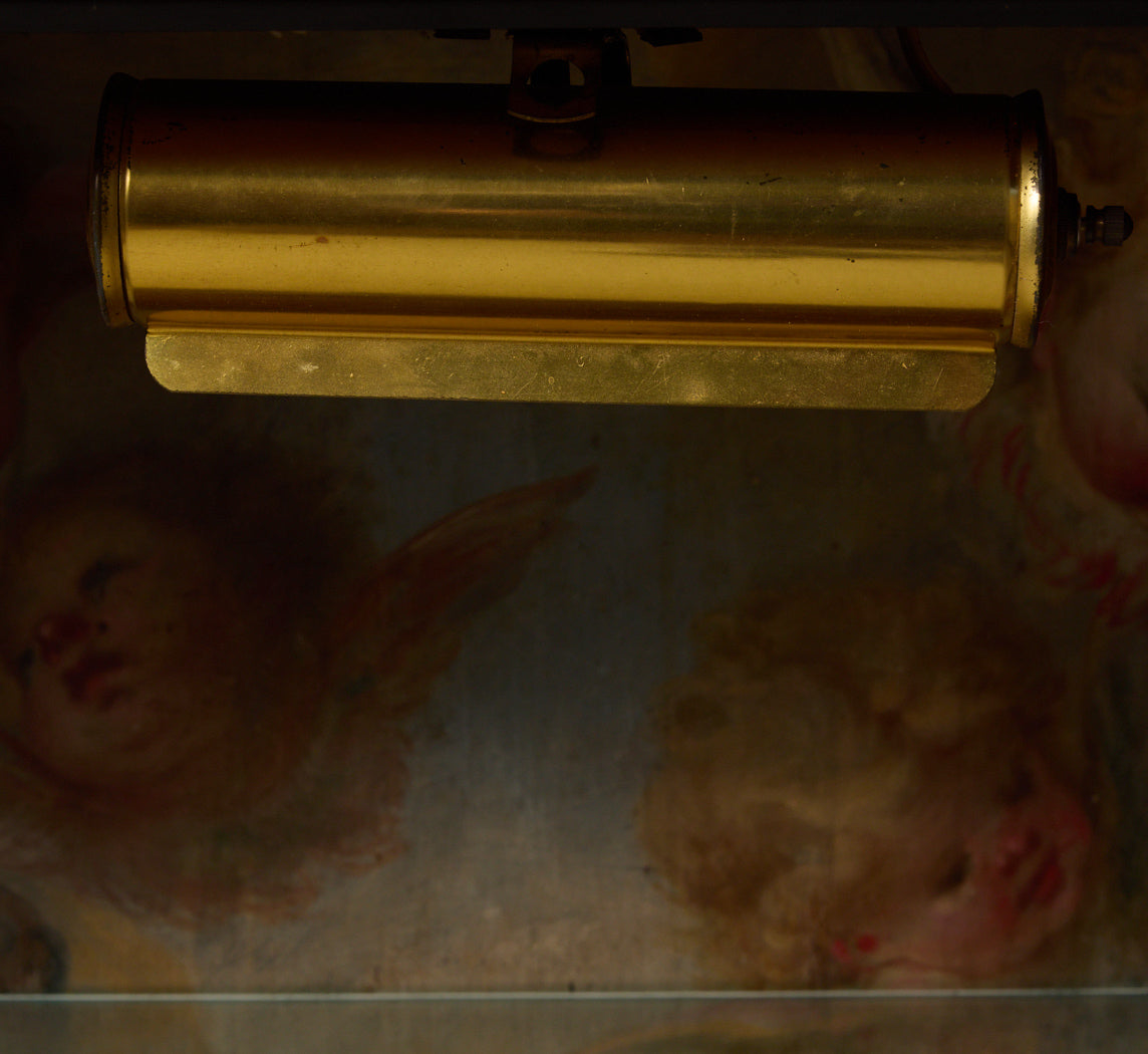 19TH CENTURY INLAID EBONY & ROSEWOOD VITRINE WITH PAINTED CHERUBS