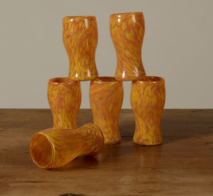 PIERCE & WARD HAND BLOWN SWIRL GLASSES IN TANGERINE AND DANDELION