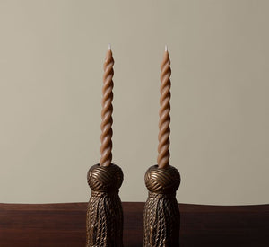 SPIRAL TAPER BEESWAX CANDLE IN TAUPE