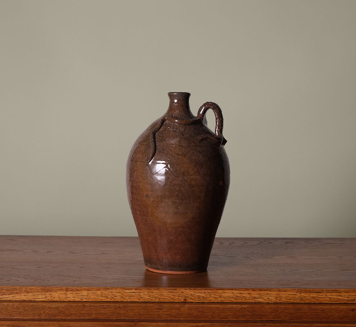 GLAZED EARTHENWARE FOLK ART SNAKE JUG